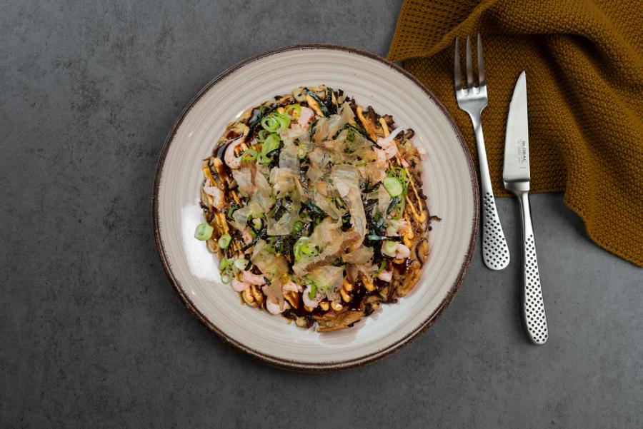 Okonomiyaki med shiitakesvampe